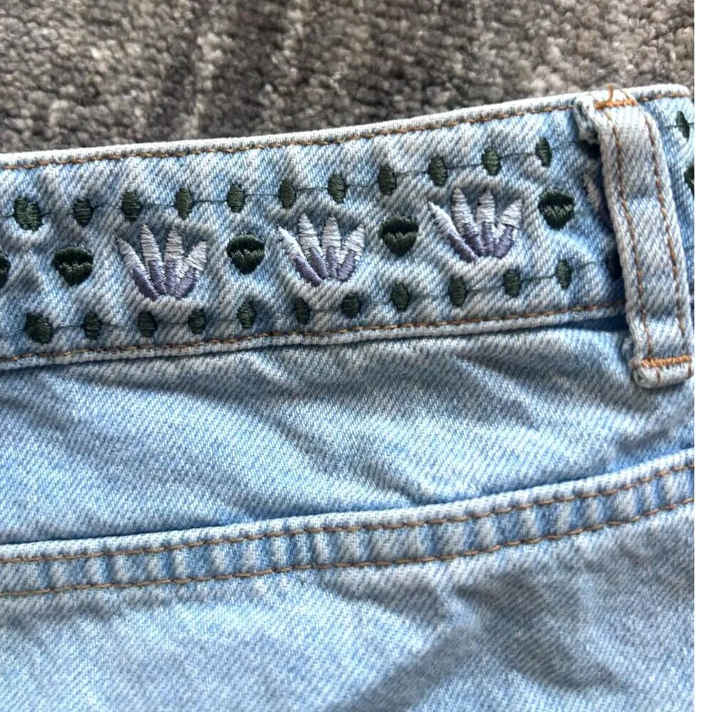 Farm Rio Summer Garden Embroidered Denim Shorts 31